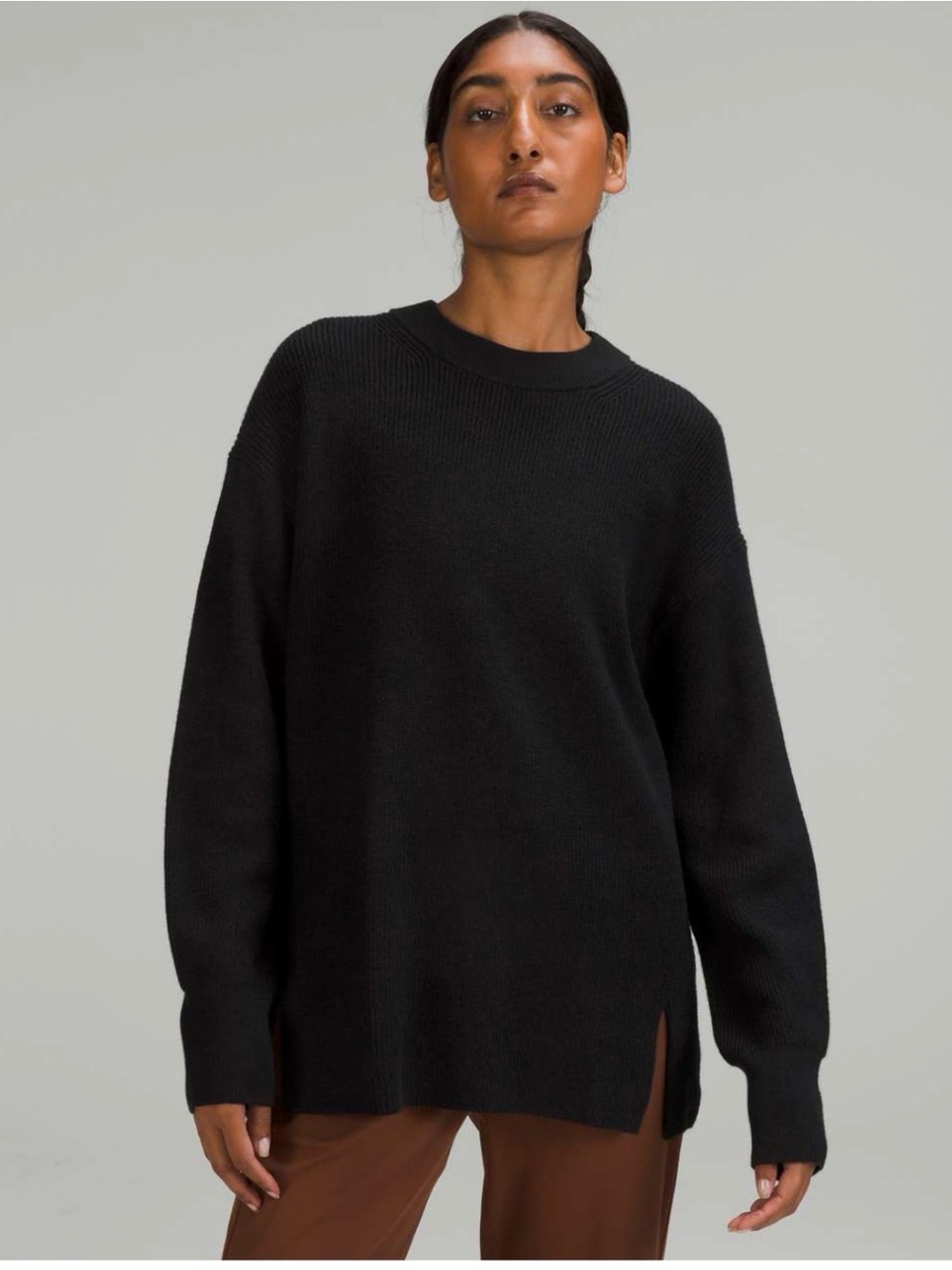 Lululemon Merino Wool-Blend Ribbed Crewneck Sweater Black Size 8